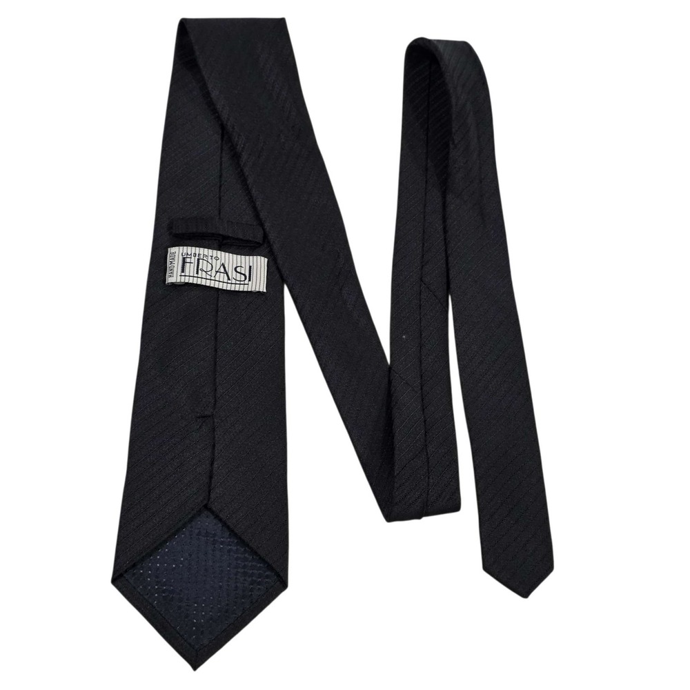 Vintage Umberto Frasi Black Silk Blend Textured Diagonal Stripe Necktie Men's